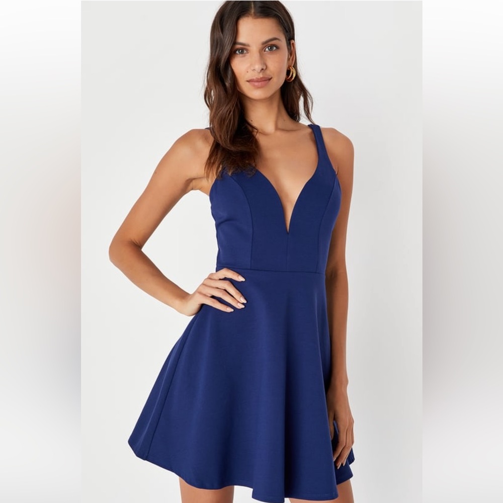 NWT Lulus Love Galore Navy Blue Strappy Sleeveless Skater Dress